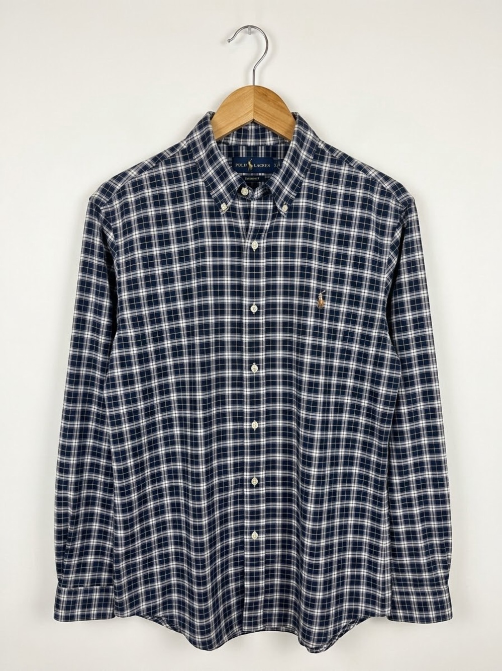 Ralph Lauren Navy and White Plaid Button-Down Shirt